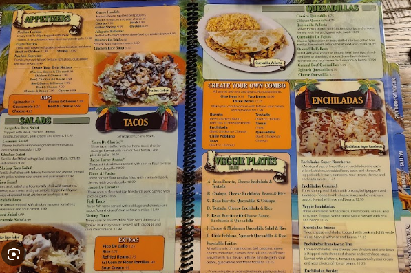 El Cozumel printed menu colors